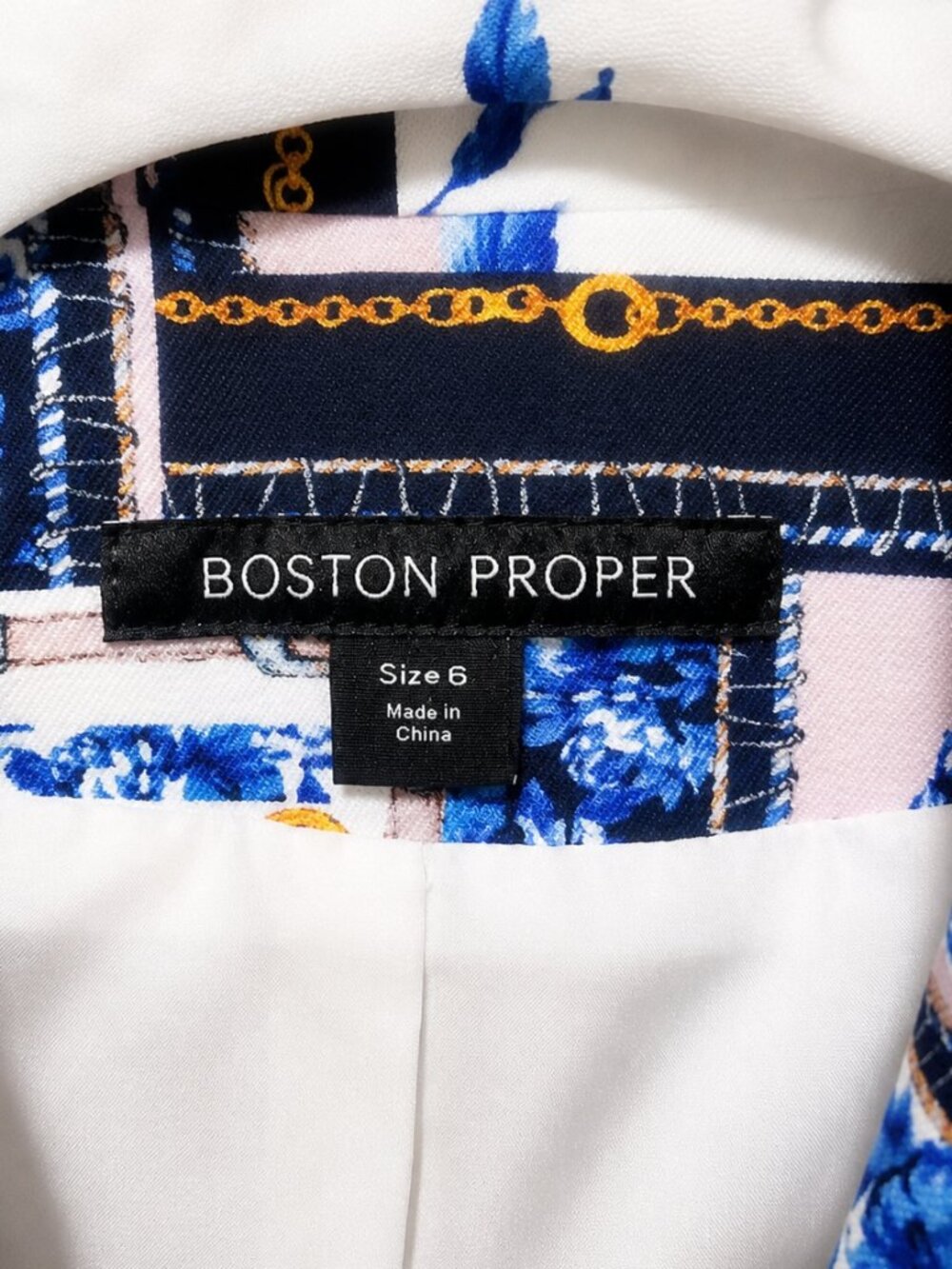 Boston Proper Blue & White Porcelain Floral Blazer Gold Chain Accent Size 6 NEW - Picture 15 of 15